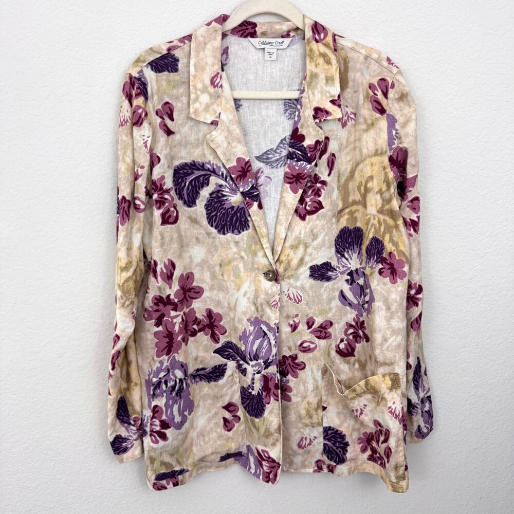 Coldwater Creek Womens Blazer Jacket Size M Linen Blend Floral Summer Relaxed